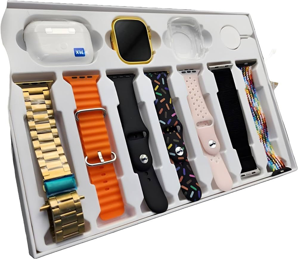 i20 / i30 / i60 Ultra Max Smartwatch Bundle – 2.3" Big Screen, 10-in-1 Smart Watch with 7 Straps & Free AirPods 2