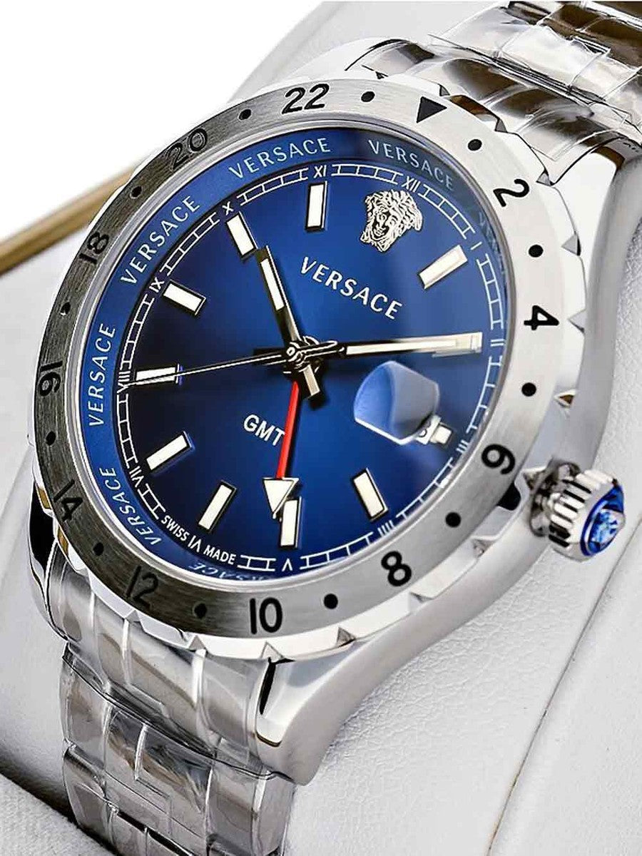 Versace V11010015 Hellenyium GMT Men’s Watch – Luxury Swiss Timepiece with Stainless Steel Design